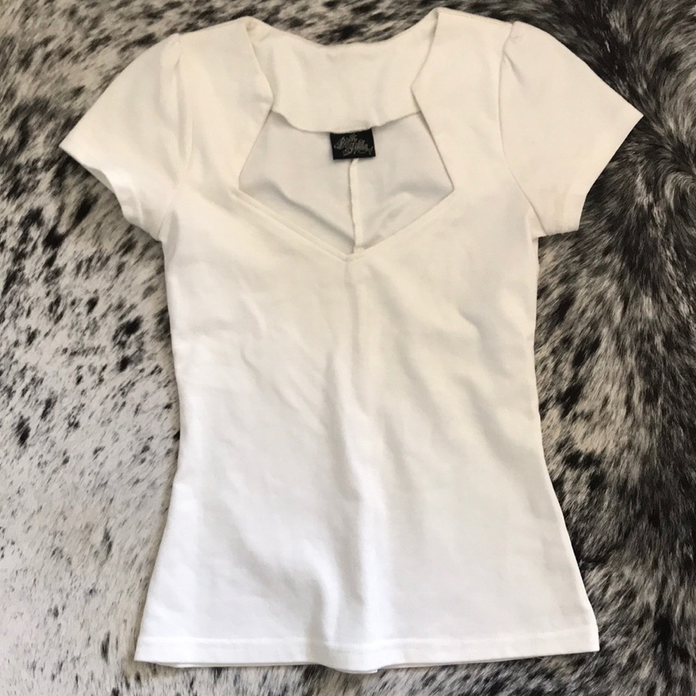 Rock Steady 1950s Inspired White Geo Neck Top